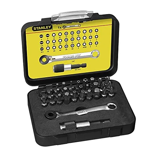 Stanley Bit-Satz Bithalter Knarrenschlüssel (32-teilig) - Werkzeug-Sets mit 32 langlebigen und robusten Bits, ideal für Profis und Heimwerker. Perfekt für vielseitige Anwendungen.