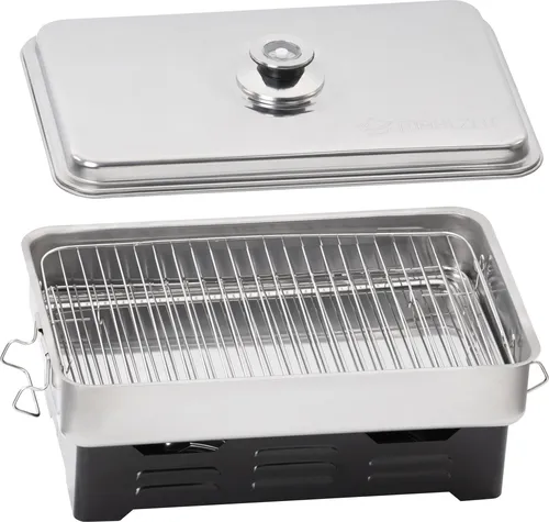 Mahlzeit Edelstahl Tischräucherofen mit Thermometer – Smoker Set - Der Mahlzeit Edelstahl Tischräucherofen ist ideal für das Räuchern von Fisch, Fleisch und Gemüse. Mit Thermometer und zwei Grillrost-Ebenen für gleichzeitiges Räuchern. Perfekt für Garten und Camping – unabhängig von Strom oder Gas.