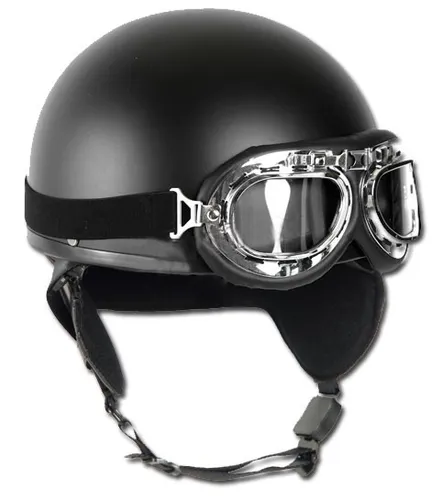 Helm Halbschale schwarz mit Brille - Neu - Motorradhelm in Größe M, ideal für optimalen Schutz und stylisches Fahren.