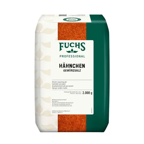 Fuchs Professional Hähnchen Gewürzsalz 2 kg - Kräuter für Hähnchen-Gerichte, herzhaft würzig mit Paprika, Curry und Muskatnuss - ideal für Großverbraucher und in recyclebarem Beutel.