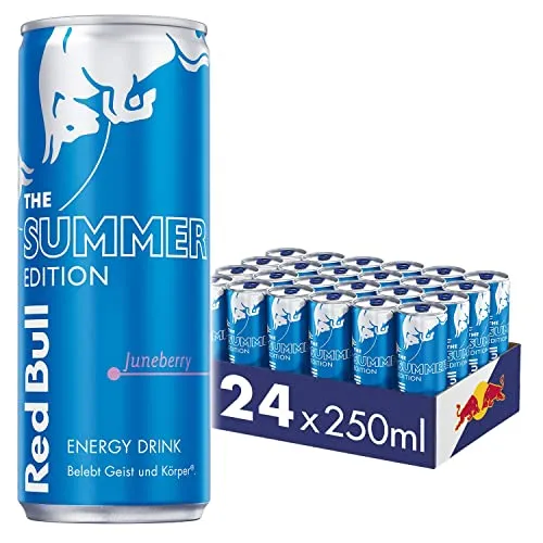 Red Bull Energy Drink Summer Edition 2023 Juneberry - 24er Palette (24 x 250 ml) - Entdecke die limitierte Red Bull Summer Edition Juneberry mit einzigartigem Felsenbirnengeschmack. Ideal für erfrischende Energie und Konzentration, perfekt für aktive Tage. Die Dosen sind zu 100% recycelbar.