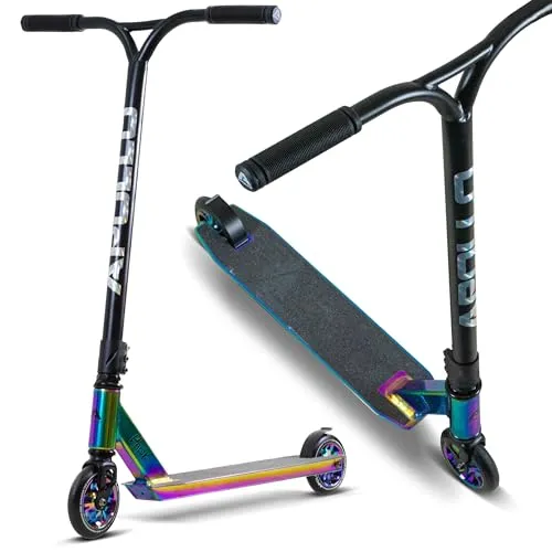 Apollo Stuntscooter Hawk - Full Rainbow für Kinder & Erwachsene - Stuntscooter für Tricks & Freeride, extra breites rutschfestes Deck und stabiler Lenker, belastbar bis 100kg - ideal für alle ab 6 Jahren.