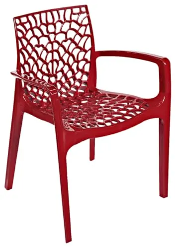 Grand Soleil Stuhl mit Armlehne - Rot - Stapelbar - Eleganter und bequemer Stuhl aus robustem Highmopp-Polymer, ideal für Innen- und Außenbereiche. Stapelbar und wasserabweisend, perfekt für Bars, Restaurants und Gärten. 100% italienische Qualität für stilvolle Einrichtung.
