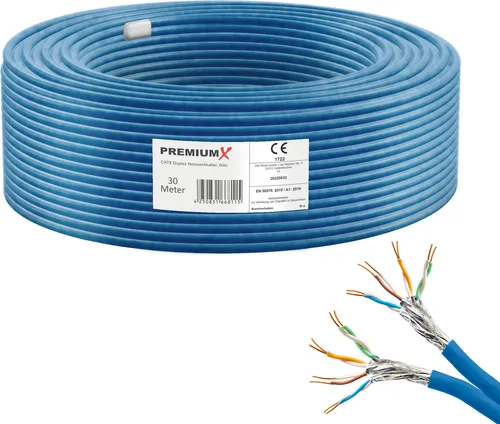 Premium X 30m CAT 8 Netzwerkkabel - 40 Gbit/s, reines Kupfer, PoE geeignet - Ethernet-Kabel für Hochgeschwindigkeitsnetzwerke, ideal für professionelle Anwendungen mit 40 Gbit/s und doppelter Schirmung für geringe Störungen. Perfekt für Büro und Industrie.