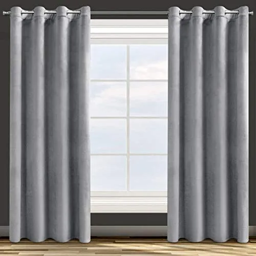 Design91 Samtvorhang Ösen Ösenschal Blickdichte Vorhänge Samt Velours 140x250 Samtvorhänge ROSA (Silber)