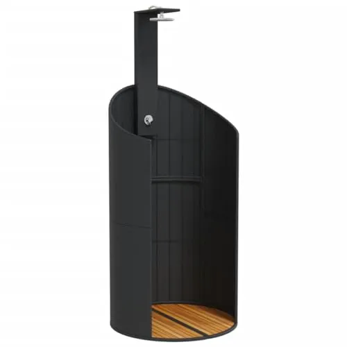 vidaXL Gartendusche - Outdoor Dusche mit Lattenboden aus Akazienholz, Schwarz Poly Rattan