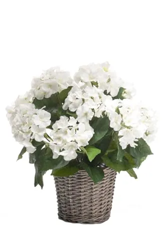 Künstliche Hortensie im Korb weiß 45cm - Künstliche Pflanze in klassischem Design, ideal für eine pflegeleichte und langlebige Raumdekoration.