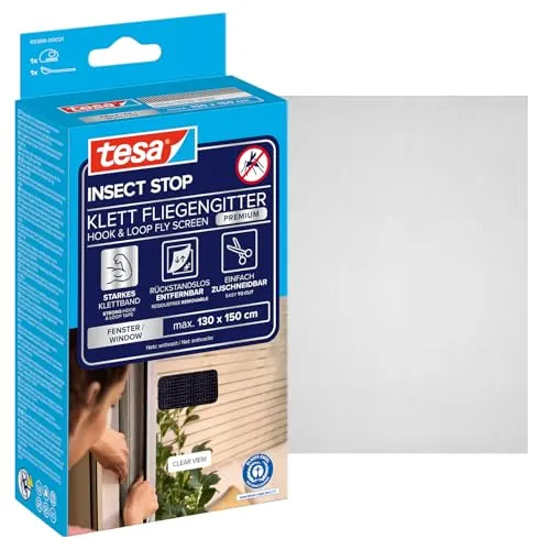 tesa Insect Stop Comfort Fliegengitter für Fenster - Mückenschutz ohne Bohren - Fliegengitter für Fenster, selbstklebend und wiederverwendbar bis 30°C waschbar - Schützt effektiv vor Insekten und ermöglicht müheloses Lüften.