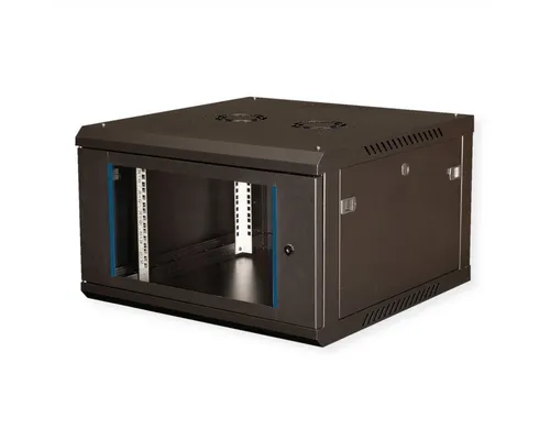 VALUE 19-Zoll Wandgehäuse 6HE schwarz - Robustes 19-Zoll Servergehäuse in Schwarz, ideal für flexible Netzwerkverkabelung mit Lüftervorbereitung und abnehmbaren Seitenwänden für einfache Montage und Zugang.