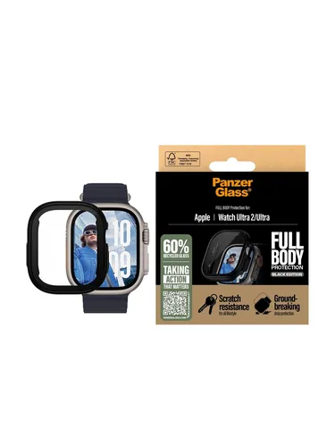 PanzerGlass Screen Protector Snappie Full Body Bulky Schwarz für Apple Watch Ultra 2 - Vollständiger Schutz für Ihre Apple Watch Ultra 2: Robuste, kratzfeste und stoßfeste Folie, die den Zugriff auf alle Funktionen ermöglicht und gleichzeitig das Design schützt.