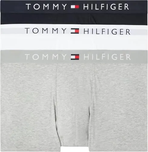 Tommy Hilfiger Herren Boxershorts Trunks, Mehrfarbig (Grey Htr/White/Desert Sky) M - Retroshorts für Herren, klassisches Design mit nahtloser Rückseite und elastischem Taillenbund für optimalen Tragekomfort.