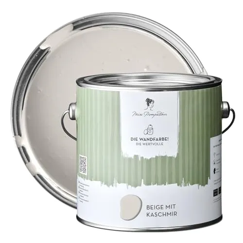 MissPompadour extramatte Wandfarbe Beige mit Kaschmir 2,5L - sehr hohe Deckkraft - geruchsneutrale, spritzfreie Farbe - atmungsaktive, wasserbasierte Innenfarbe/Deckenfarbe - Die Wertvolle