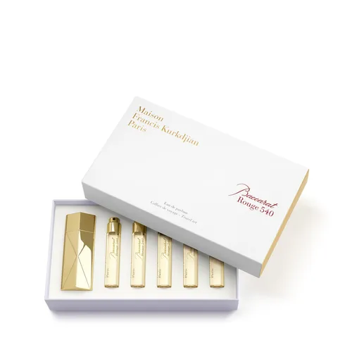 Maison Francis Kurkdjian Baccarat Rouge 540 Travel Set - Unisex Duft Set mit 5x 11 ml Eau de Parfum und einem eleganten Globe Trotter Spray Case in Gold – ideal für unterwegs und ein perfektes Geschenk für Duftliebhaber.