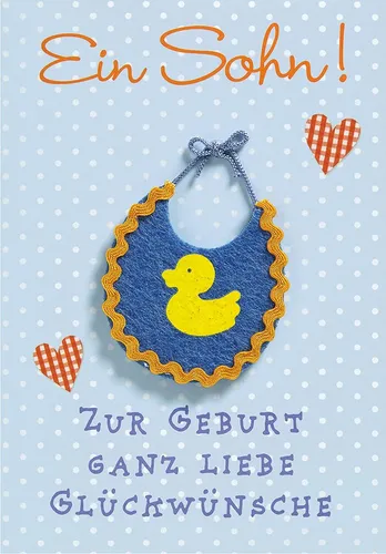 Perleberg Geburtskarte mit Lätzchen-Motiv - Lifestyle-Collection - hochwertige Karte zur Geburt für Jungen - Liebevolles Geschenk zur Geburt mit passendem Umschlag - 11,6 x 16,6 cm