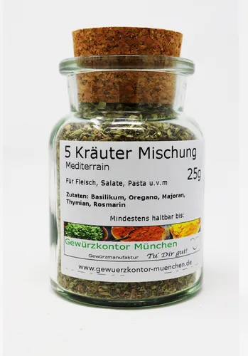 Mediterrane 5 Kräuter Mischung 25g im Glas Gewürzkontor München