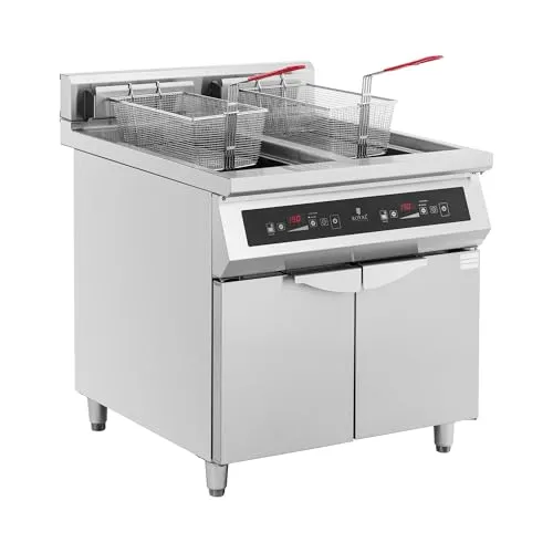 Royal Catering Induktionsfritteuse 60 l – Doppelfritteuse mit 20 000 W - Heißluftfritteusen – leistungsstark mit 2 x 30 l Kapazität und präzisem Temperaturbereich von 60 - 190 °C für vielseitige Frittiermöglichkeiten.