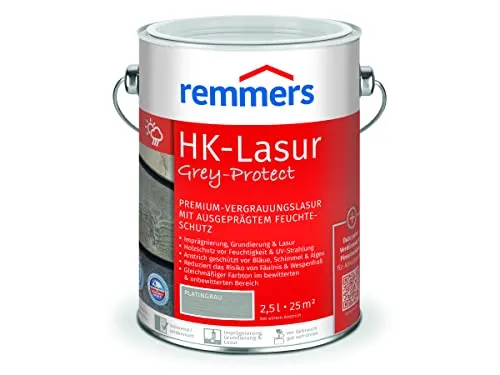 Remmers HK-Lasur 3in1 Grey-Protect platingrau, 2,5 Liter - Beizen – Premium Holzlasur für außen mit 3-in-1 Funktion: Imprägnierung, Grundierung & Lasur. Schützt Holz vor Feuchtigkeit und UV-Strahlung.