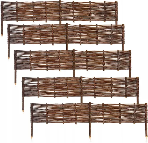 Garten Palisade Weidenzaun Set 5 Stk. 120x20cm - Traditionelles Zaunpaneel aus massivem Holz, ideal für die stilvolle Gestaltung Ihres Gartens. Inklusive Befestiger, einfach zu montieren und robust.