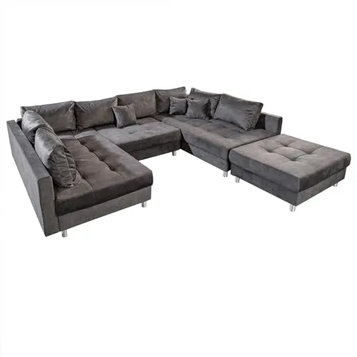 riess-ambiente Wohnlandschaft KENT 305cm grau/silber - Stilvolle XXL Wohnlandschaft im eleganten Samtlook mit Federkernpolsterung. Ideal für entspannte Stunden im Wohnzimmer, bietet Platz für bis zu 6 Personen.