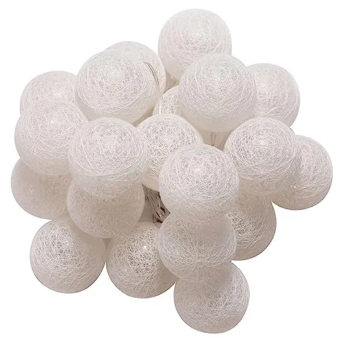IDIMEX Lichterkette Amici mit 20 Baumwollkugeln in weiß, Lichtergirlande mit LED-Licht warmes weiß, Cotton Balls Girlande batteriebetrieben