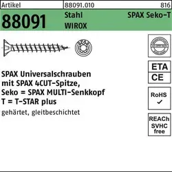 Schraube R 88091 SEKO/T-STAR 6x 80/60-T30 Stahl WIROX 100 Stück SPAX