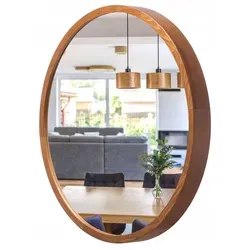 STOLARNIA PIKA Spiegel Rund Holz Rustikal - Stilvoller Wandspiegel für jedes Zuhause - Dekorative Wandspiegel mit hochwertigem Holzrahmen (∅47 cm), der Eleganz und Langlebigkeit vereint - ideal für Badezimmer, Flur oder Wohnzimmer.