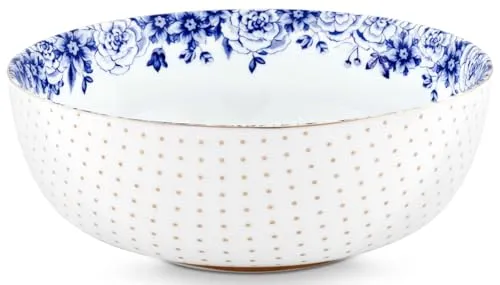 PiP Studio Royal White Schüssel 20 cm - Elegante 20 cm Schüssel aus hochwertigem Porzellan, ideal zum Servieren von Salaten, Beilagen oder Desserts. Teil der stilvollen Royal White Kollektion mit einzigartigen blauen und goldenen Mustern.