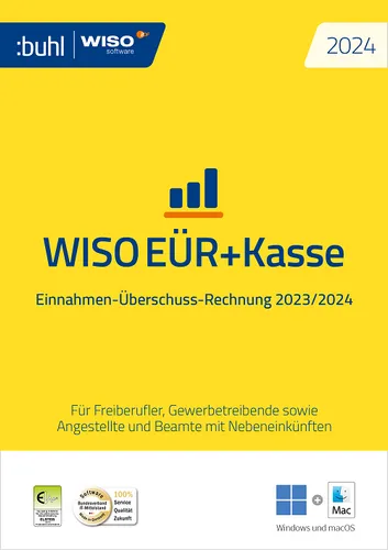 WISO EÜR+Kasse 2024 Download-Version - Büro & Business: Kaufmännische Software für einfache Einnahmen-Überschuss-Rechnung, ideal für Selbstständige, mit 2 Jahren Herstellergarantie und für Windows und MacOS.
