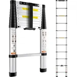 VEVOR 3,2m Teleskopleiter - Rutschfester Klappleiter für vielseitige Anwendungen - Leitern mit 170kg Belastbarkeit aus Aluminiumlegierung, ideal für Hausreparaturen und einfach zu transportieren dank kompaktem Design.