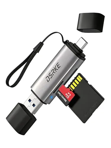 DSRKE SD Kartenleser, USB 3.0 & USB C Dual Stecker Kartenlesegerät SD Karten Adapter für SD/SDHC/SDXC/microSD | Kompatibel mit iPhone 17/16/15, MacBook, Android & Windows