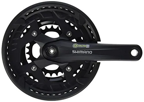 Shimano Kurbelgarnitur FCT 4010 schwarz - Hochwertige 3-fach Kurbelgarnitur mit 170 mm Länge und Octalink-Technologie. Ideal für Mountainbikes, bietet leichtes Schalten und ist für Kettenschutz geeignet. Perfekt für Freizeit und Abenteuer!