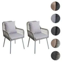 2er-Set Gartenstuhl HWC-O12, grau - Komfortable Outdoor-Sitzgelegenheit - Gartenstühle aus leichtem Aluminium mit elastischem Seilgeflecht und abnehmbaren, waschbaren Polstern. Maximale Belastbarkeit von 120 kg pro Sitzplatz, ideal für Terrasse oder Garten.