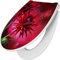 banjado WC-Sitz Motiv Rote Dahlien - Toilettendeckel mit Softclose Absenkautomatik und Take-Off Technologie für einfache Reinigung und sanftes Schließen, ideal für ein komfortables Bad.