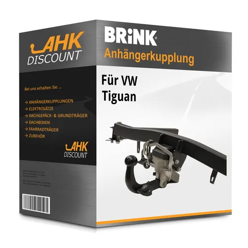 Schwenkbare Anhängerkupplung für VW Tiguan Typ 5N (Brink) - Anhängerkupplung von Brink, schwenkbar und ohne Eintragung in Fahrzeugpapiere. Ideal für eine Anhängelast von 2500 kg, perfekt für Freizeit und Transport.
