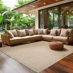 Outdoor Teppich Wetterfest Terrasse Balkon Garten Küchenteppich Einfarbiges Design Flachgewebe Sisal Look Waschbarer Teppich Verschiedene Große :... - Beige