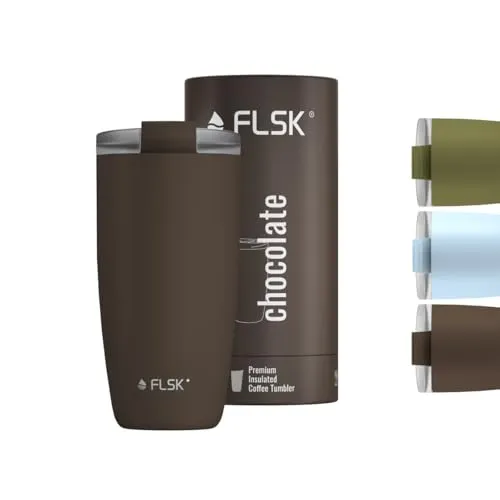 FLSK Edelstahl Thermobecher - Kaffeebecher to go - Chocolate - 500 ml - Der FLSK Thermobecher in der neuen Winterfarbe Chocolate bietet 100% Auslaufschutz und überlegene Isolierleistung dank VICCTechnologie®. Ideal für unterwegs, für heiße und kalte Getränke.