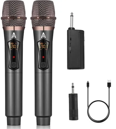 ALPOWL Kabelloses Mikrofon WXM-B, Professionelles Dual-Mikrofon für Karaoke - Mikrofon-Sets mit UHF-Frequenz für bis zu 200 Fuß Reichweite, ideal für Hochzeiten und Konferenzen. 50 Stunden Betriebszeit und DSP-Rauschunterdrückung für klare Stimmen!
