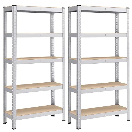 SONGMICS Schwerlastregal 2er Set - 30 x 75 x 150 cm, bis 650 kg belastbar - Silber - Robustes Schwerlastregal-Set mit verstellbaren Ablagen, ideal für Garage und Keller. Jede Ablage trägt bis zu 130 kg, stabil und sicher durch mitgelieferten Kippschutz.