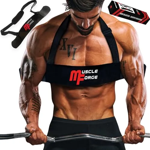 MuscleForge Bizeps-Trainer Arm Blaster - Krafttraining Kraftstationen: Optimale Bizeps-Isolierung für maximales Muskelwachstum, ohne Curlbank, aus langlebigem Stahl mit verstellbaren Gurten für individuellen Komfort.