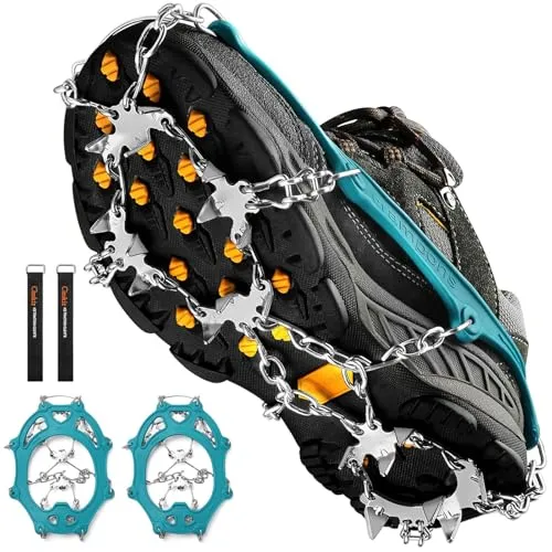Grödel Steigeisen für Bergschuhe mit 19 Zähnen - Steigeisen für Wandern und Trailrunning, mit 19 Edelstahlspikes für optimale Traktion und Sicherheit auf Eis und rutschigen Oberflächen.