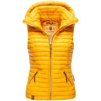 Navahoo Damen Übergangsjacke Shadaa Gelb, Gr. S - Modische leichte Steppweste mit abnehmbarer Kapuze, ideal für den Frühling und Herbst. Wasserabweisend und tailliert für optimalen Tragekomfort bei Outdoor-Aktivitäten.