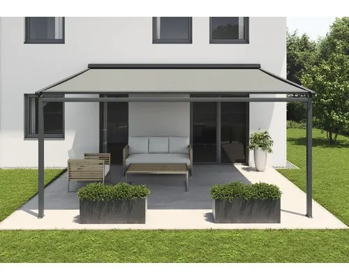 SOLUNA Pergola mit Stoffdach 3,5x4,5 Stoff Dessin S1469 Gestell RAL 7016 anthraz