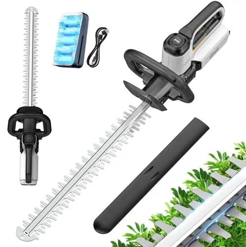 Litheli Akku Heckenschere, 56 cm Messerlänge, Anschlagschutz & ergonomischer Griff, mit 2,0Ah Akku - lasergeschnittene Stahlklingen für präzises Schneiden, Cordless Hedge Trimmer