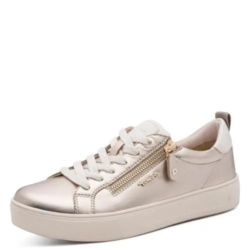 Tamaris COMFORT Damen Sneaker flach mit Reißverschluss, Gold (Lt Gold), 39 EU - Damen-Sneaker mit T-flow-Technologie für sanfte Dämpfung und optimalen Tragekomfort. Hochwertiges Leder sorgt für Langlebigkeit. Perfekt für Alltag und besondere Anlässe.