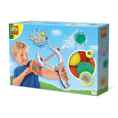 SES Creative | Splash Wasserballschleuder | Wasserbomben wiederverwendbar | Wasserspielzeug | Set mit Katapult & 12 Splash Balls | Made in Holland | Diverse Farben | Für Kinder ab 5 Jahre | 02315