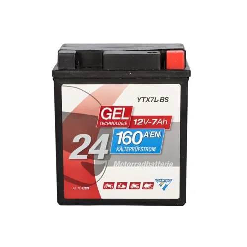 Cartec 12V GEL Batterie YTX7L-BS 7Ah - Hochleistungs-Gel-Batterie für Offroad-Motorräder, rüttelfest und ideal für extreme Bedingungen, mit 160A Startstrom für zuverlässige Leistung.