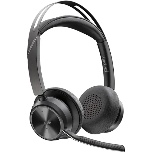 HP POLY Voyager Focus 2 - Microsoft Teams zertifiziertes USB-C-C Headset - Hochwertiges Headset mit USB-C/A Adapter und Ladehalterung, ideal für professionelle Kommunikation und komfortables Tragen während Meetings.