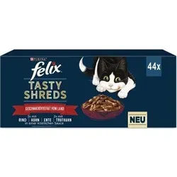 Felix Delicious Rips Farm Selection Rind/Huhn/Ente/Pute - Katzenfutter mit zarten Streifen in köstlicher Sauce, reich an Omega-6-Fettsäuren und Vitaminen für mehr Vitalität. Abwechslungsreiche Geschmacksrichtungen: Rind, Huhn, Ente und Pute.