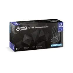 Arnowa GmbH PROGRIP Nitril Diamond Black Einmalhandschuhe, puderfrei, schwarz, Robuste Nitrilhandschuhe mit texturierter Handinnenfläche, 1 Packung = 50 Stück, Größe XL 361-XL
