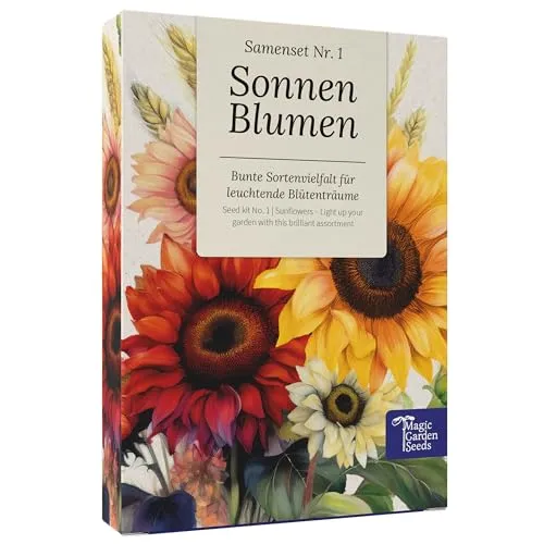 Magic Garden Seeds - Sonnenblumen Saatgut-Box mit 6 Sorten - bunte & klassische Sonnenblumen für Garten, Topf & Balkon - einfach aussäen & Blütenfreude erleben